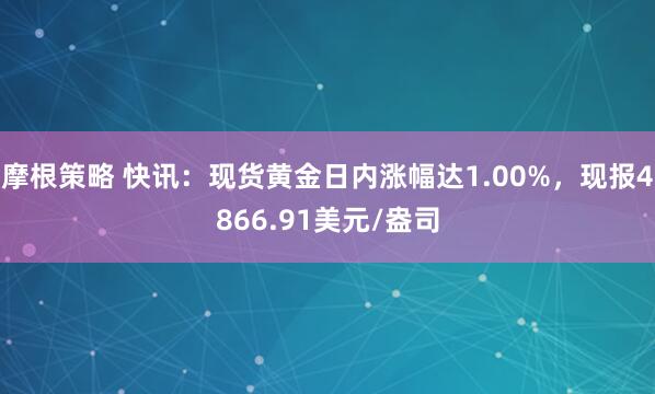 摩根策略 快讯：现货黄金日内涨幅达1.00%，现报4866.91美元/盎司